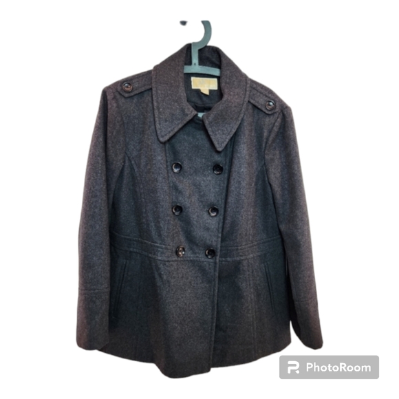 MICHAEL KORS Womens Double Chested 60% Wool Blend Pea Coat Sz XL Grey - Picture 1 of 9